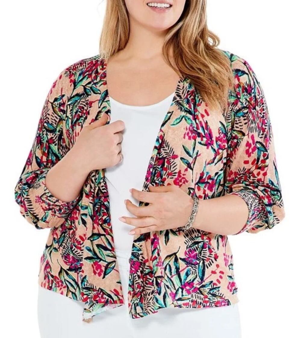 Nic + Zoe Cherry Blossom Linen Blend Cardigan NWT Size M